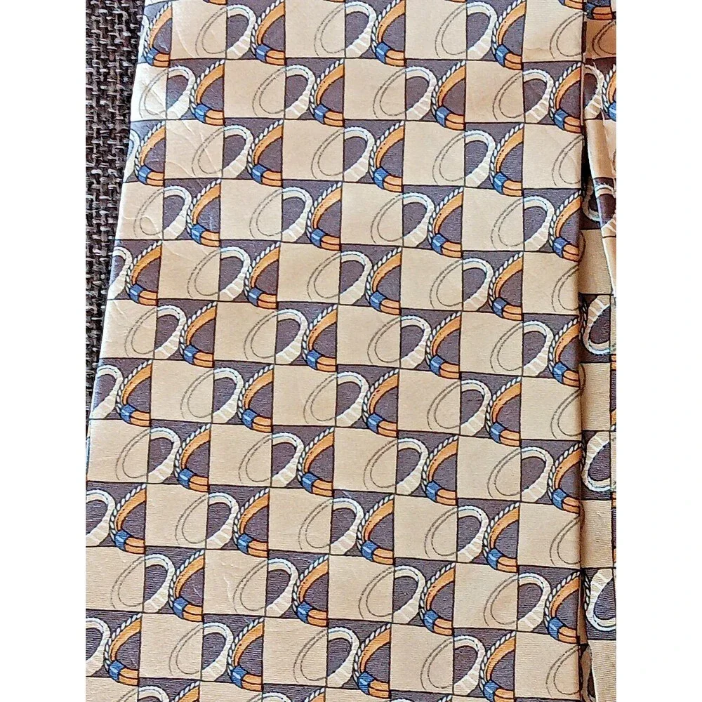 Tie 70s 80s 90s Y2K Mens Countess Mara Silk Ivory Yellow Blue 4 Wide 60 Long